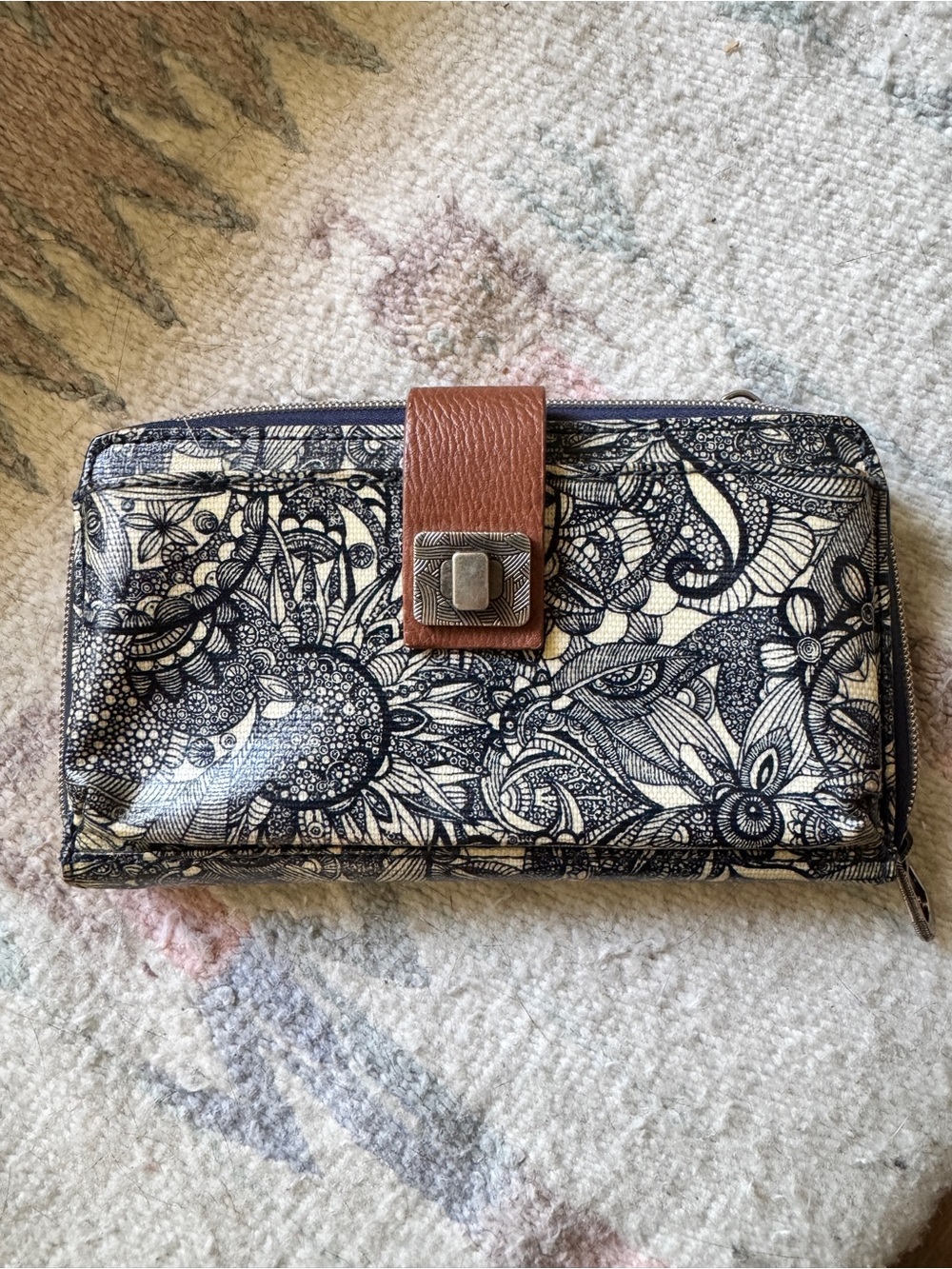 The Sak Blue artist series sakroots Cream Floral Zip-Around Wallet